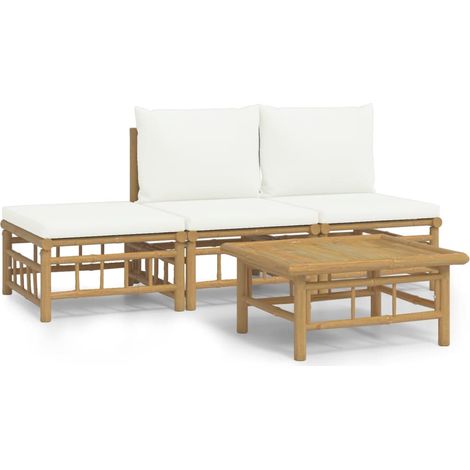 Maison Exclusive - Set Salotto da Giardino 4pz con Cuscini Bianco Crema in Bambù