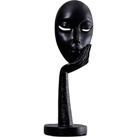 Statues de visage de femme moderne et simple, sculpture de femme penseuse, figurine en résine sculptée pour la décoration de la maison, du bureau ou de la chambre (noir) (1/5)