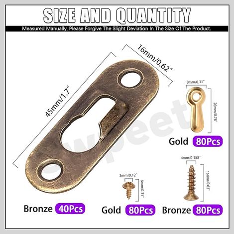 Bronze Carbon Steel Keyhole Hangers with Screw and Rotating Button Fixing Housing Assortment Kit Plate Lock Hanger for Frame (1/5)