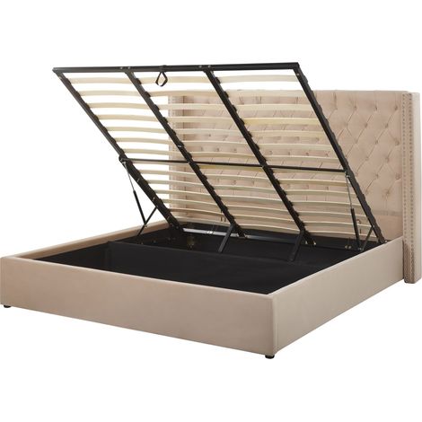 Letto imbottito tessuto beige con box e testiera alta 180 x 200 cm Lubbon (1/5)