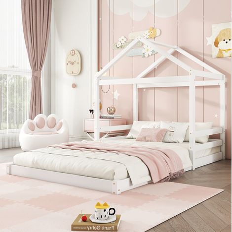 MEUBLIV Lit cabane 140x200 cm blanc – avec barrières, sans matelas (1/5)