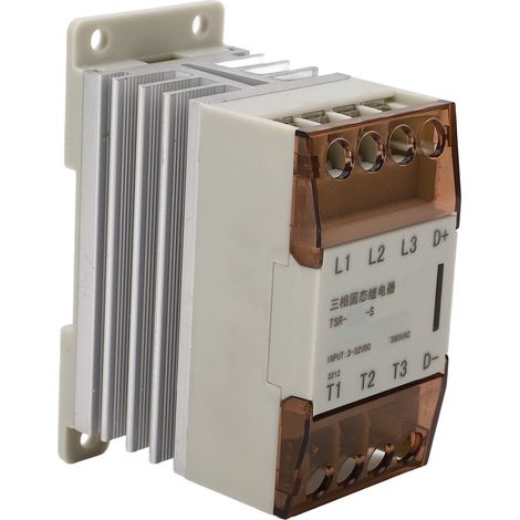 Relais statique triphasé avec radiateur, tension de commande 3-32 V CC, tension de charge 24-380 V CA, boîtier blanc, 40 A, TSR 40DA S (1/5)