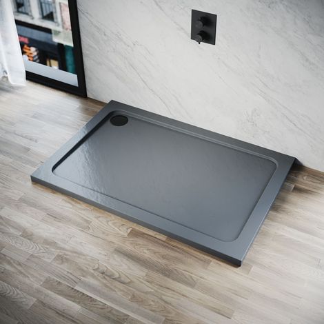 ELEGANT Anti-Slip Rectangular Stone Shower Tray Gray with Free Waste 1200 x 800 x 40mm (1/5)