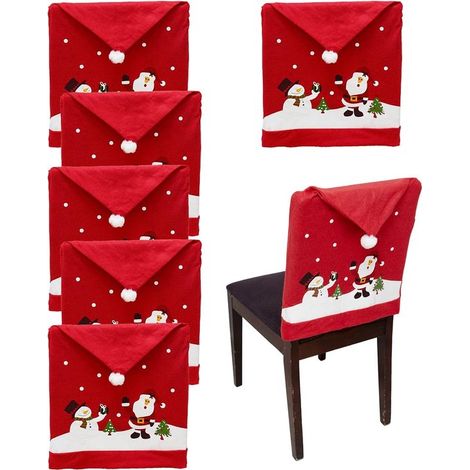 Set di 6 coprisedie natalizie con motivo cappello di San Nicola – Coprisedie festivi per sala da pranzo, banchetti natalizi e decorazioni per le feste. (1/5)