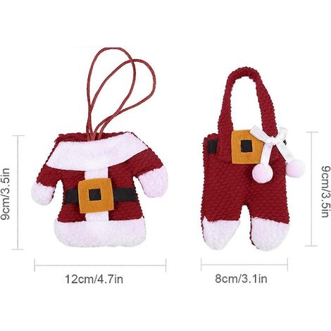 Ensemble de couverts de Noël, porte-couverts, pochettes, couteaux, fourchettes, sacs, costume de Père Noël, décoration pour table de fête de Noël (rouge) (1/4)