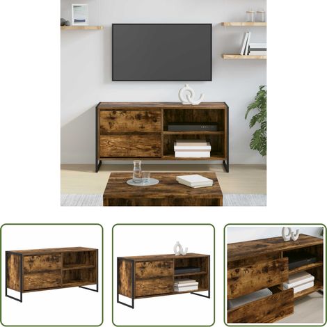 vidaXL Meuble industriel -  Meuble TV Chêne Fumé 100 x 36 x 49,5 cm Bois d'ingénierie (1/5)