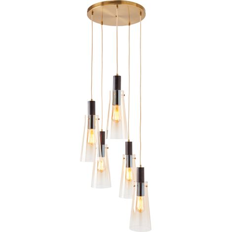 Visconte Atrani Cluster Ceiling Pendant 5 Light with Champagne Shades - Brass, Black (1/5)