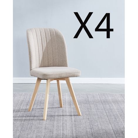 Pegane – Lot de 4 chaises de salle à manger en tissu beige – Pieds en bois de pin – Dimensions 46x55x92 cm – Confort optimal pour repas
