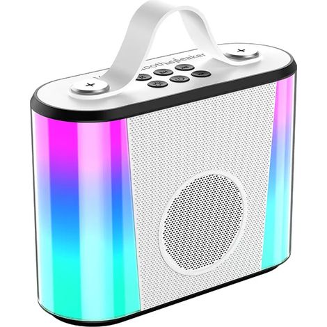 Enceinte Bluetooth sans fil V6 (blanche) pour la maison, enceinte karaoké couleur. (1/5)