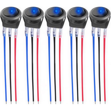 Interrupteur à Bascule Rond, Interrupteur à Bascule LED on/Off avec Une lumière Bleu de 12V 20A 3 Broches pour Voiture, Camion, Voitures de Course, véhicules de Loisirs, Marine(5 pièces) (1/5)