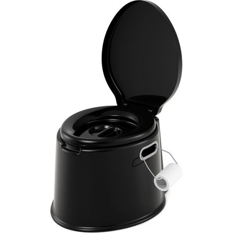COSTWAY Toilette Portatile WC Chimico, WC da Viaggio Leggero con Secchio Interno Rimovibile,Water Portatile per Adulti e Anziani con Portarotolo, Supporto Carico 200 kg, 41 x 49 x 34 cm (Nero) (1/5)