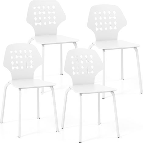 Set di 4 sedie da pranzo in metallo con schienale traforato, Sedie da cucina moderne senza braccioli Bianco (1/4)