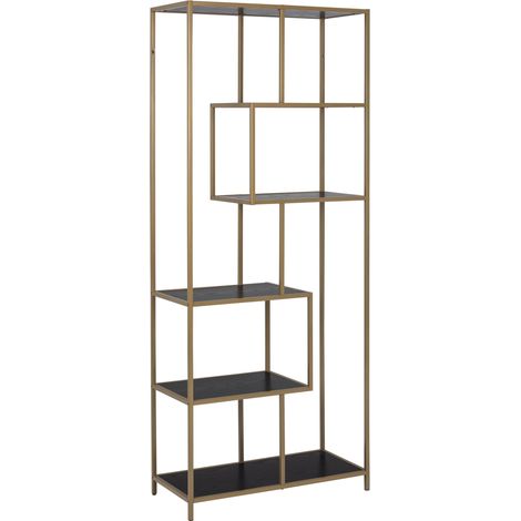 Etagère design 77x35x185 cm décor noir et métal doré - FYNCA (1/5)
