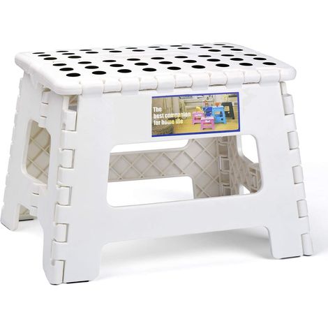 Tabouret pliant et portable pour enfants et adultes, petit marchepied pliable en plastique antidérapant pour la cuisine, la salle de bain, le jardin, la chambre, 22 cm, blanc (1/5)