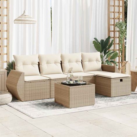 Salon de jardin avec coussins 6 pcs beige résine tressée (1/5)