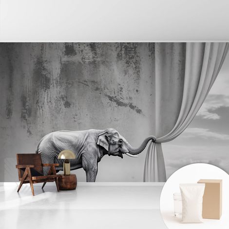 Tapete Vliestapete mit Kleber - Fototapete mit Motiv - Wandtapete modern - Wandgestaltung Surrealistischer Elefant 416x254 cm (1/5)