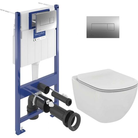 ViConnect Pro S Pack WC Bâti-support Villeroy & Boch + Cuvette Ideal Standard sans bride fixations invisibles + Plaque