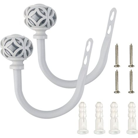 Lot de 2 embrasses à rideaux en forme de U - Décoration d'intérieur - Multifonctions - En fer forgé - Blanc (1/5)