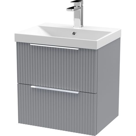 Tixall Fluted 2 Drawer Wall Hung Vanity Unit with Thin Edge Basin, Satin Grey, 500mm