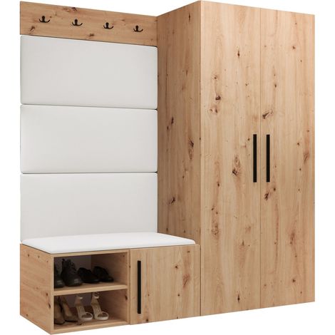 Conjunto para recibidor Nitos I, Soft 017, 191x164x50cm, Aglomerado laminado, Cuero ecológico, Montada en la pared, Colocada (1/5)