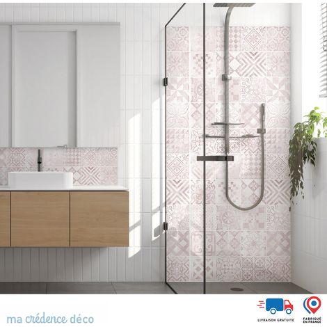 Panneau de douche : Carreaux ciments antique 5 - Couleur Rose - Alu composite - 90 - 245 (1/3)