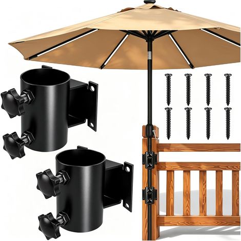Support de parasol pour rambarde de terrasse, réglable et équipé d'une pince de fixation, Idéal pour les balcons, les terrasses et tous vos espaces extérieurs (1/5)