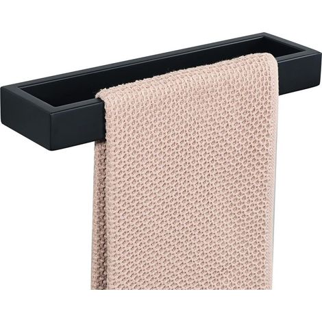 Toallero de baño, aro para toallas de pared, soporte para toallas negro mate en acero inoxidable SUS304, montaje en pared, 26 cm de largo. (1/5)
