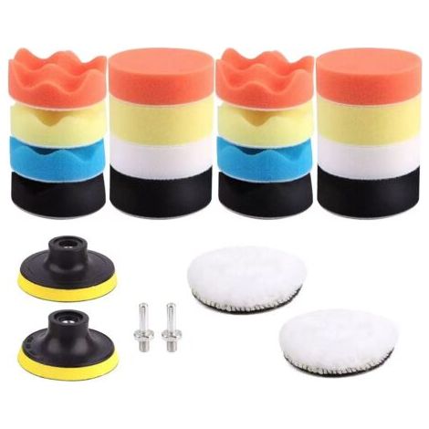 Éponge de polissage pour voiture, Kit d'éponge de polissage avec adaptateur de foret M10, jeu de 11 tampons de polissage tampons d'épilation en laine pour polisseuse (1/5)