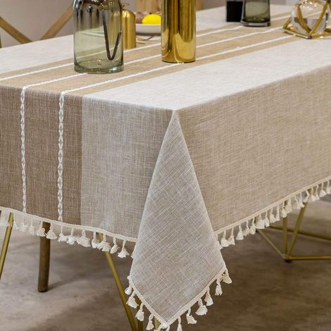 Nappe de Table à Pompons Infroissable et résistante à la décoloration, décoration de Table pour Cuisine, Salle à Manger, Noël rectangulaire/Oblong, 140 x 356 cm, 12 à 14 Places, café (1/5)