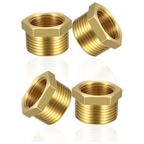 4 pcs réducteur en laiton 1/2 à 3/8 pouce adaptateur (filetage mâle Ø 20mm x fileté femelle Ø 15mm), filetage mâle à mamelon fileté femelle, raccord fileté pour conduites d’eau (1/2" auf 3/8") (1/5)