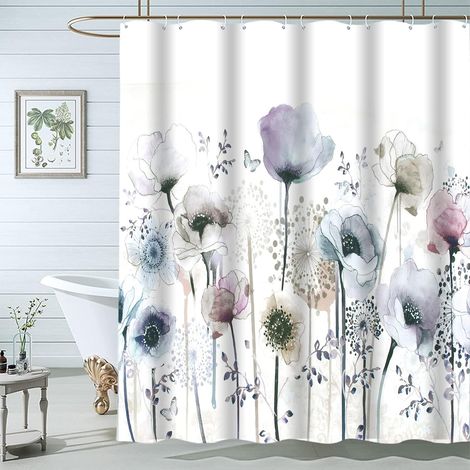 Rideaux de douche floraux pour salle de bain, rideau de douche aquarelle bleue, décoration de rideau de salle de bain de ferme, ensemble de doublure de rideau de douche en tissu imperméable lavable en