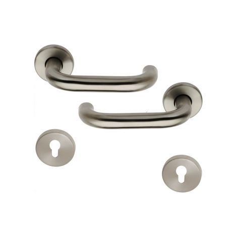 Ouvre&Déco – Poignée de porte d'entrée tubulaire en inox – Rosace ronde Clé I – Finition mat – Endurance 200 000 cycles – Épaisseur de porte 35 à 40mm