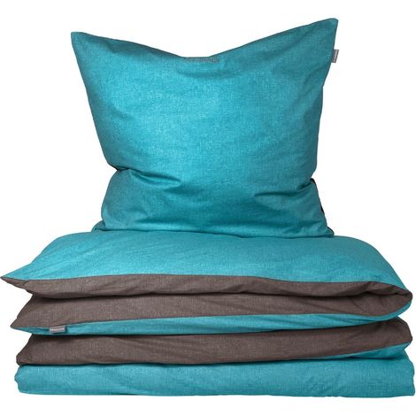 Schiesser Bettwäscheset Doubleface - Renforcé - 2-teilig - 155 x 220 cm - Türkis-Dunkelgrau (1/5)