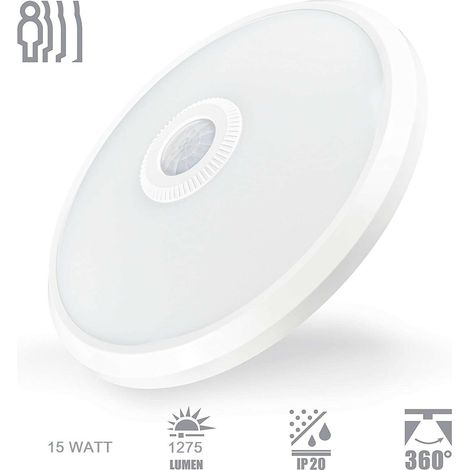 Plafoniera Con Sensore di Movimento da 15W Led Luce Bianca Fredda 6500K Soffitto (1/5)