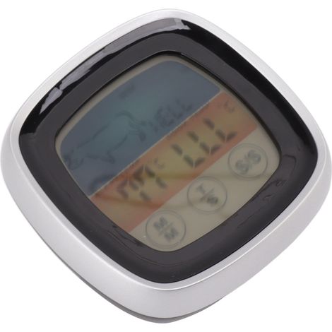 Thermomètre de cuisine tactile avec affichage numérique et minuteur, thermomètre de terrain pour barbecue, noir avec cadre central argenté