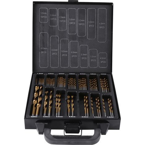 Set of 99 High-Quality HSS Drill Bits with Titanium Coating, Diameters 1.5mm to 10mm, with Case (1/5)