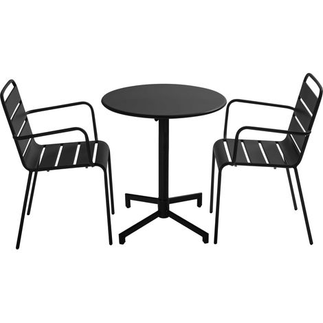 Ensemble table de jardin et 2 fauteuils en métal noir - Palavas
