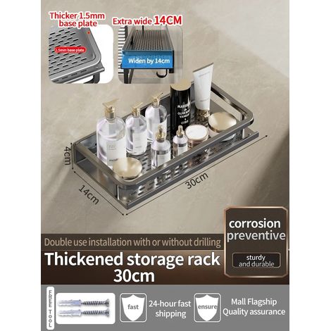 Étagère murale en aluminium gris épais (30 cm) pour salle de bain, rangement pour shampoing, organisateur de cuisine. (1/5)