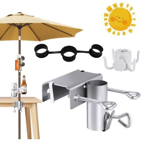 Support de Parasol réglable pour Balcon - Pince de Parasol de terrasse - Support de Parasol de Balcon - Support de Parasol pour événements en Plein air, Camping, Argent (Silver), Grand (1/3)