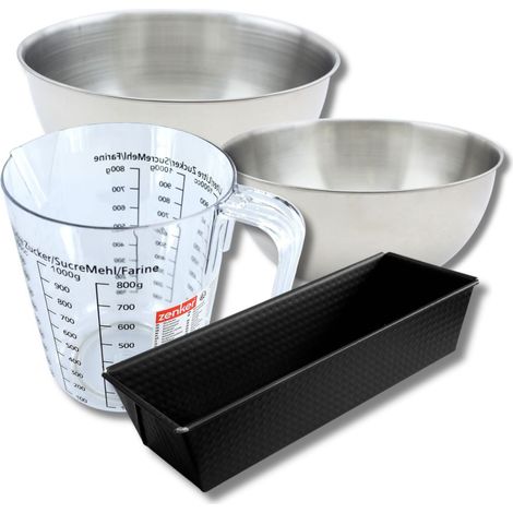 Set pâtisserie avec moule à cake 25 cm, 2 bols à mixer, verre mesureur et spatule Zenker (1/5)