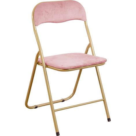Sedia Pieghevole Imbottita in Velluto Velvet da Interno Ufficio Casa Resistenti Ferro Leggere con Schienale Salvaspazio Portatile CYNTHIA VELLUTO ROSA / STRUT. ORO (1/4)