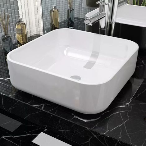 vidaXL Lavandino Quadrato in Ceramica Bianca 39x39x13,5 cm (1/4)