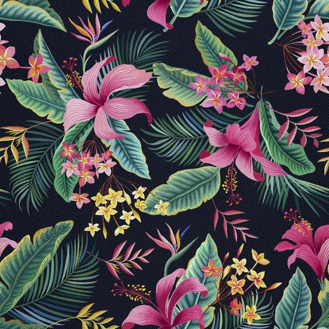 Tissu d'ameublement extérieur Oxford - Motif hibiscus rose (1/5)