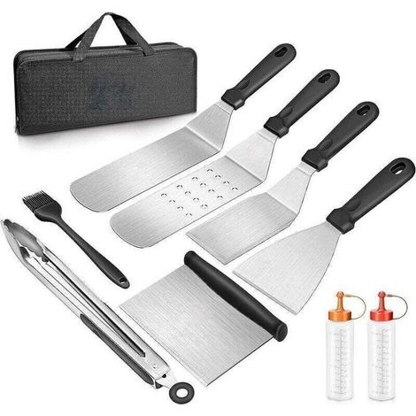 Ensemble de 9 ustensiles de barbecue en acier inoxydable, ensemble d'accessoires professionnels pour plancha de barbecue, barbecue (1/4)