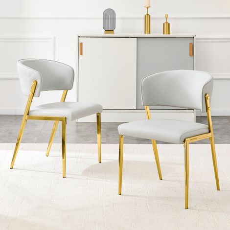 Set di 2 sedie da pranzo 51x49x78 cm in PU grigio chiaro, stabili per ufficio – MEUBLIV (1/5)