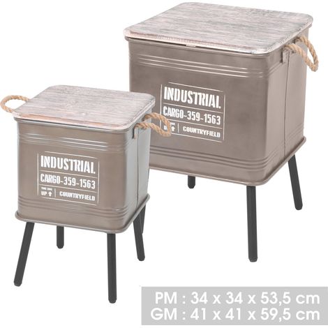 Lot 2 tables d'appoint - L 41 cm x l 41 cm x H 59 cm - Taupe - Livraison gratuite
