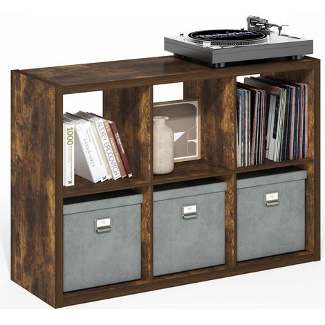 Bibliothèque, Étagère À 6 Cubes avec Structure Épaisse, Réversible Horizontalement Et Verticalement, Dos Ouvert, Idéale pour Le Salon, La Chambre Ou Le Bureau, Couleur Pin Ambré. (1/5)