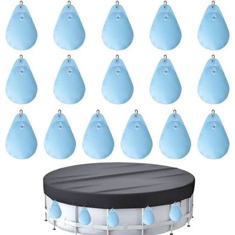 Autre accessoire pour piscineLot de 16 sacs à eau pour bâche de piscine avec crochets, Sacs D'Eau Lourds pour Couverture de Piscine, en PVC, anti-fuite, sac à suspendre, à remplir, poids pour bâche de (1/4)