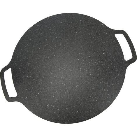 Plaque de cuisson ronde antiadhésive pour barbecue portable, avec double poignée, idéale pour le camping et les pique-niques. (1/4)