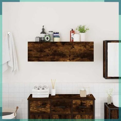 Armoire murale de bain - 860098 - Chêne fumé - 100×25×30 cm - Charge 60 kg (1/5)